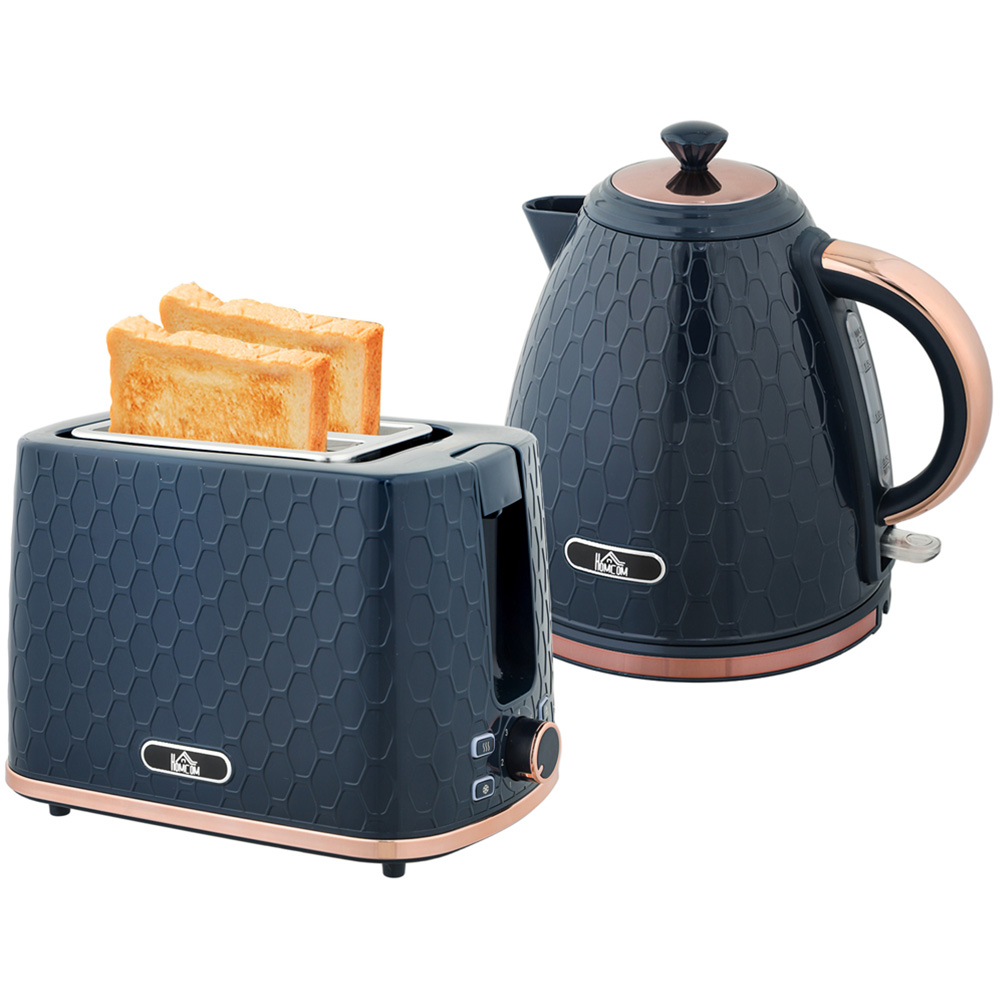 HOMCOM 800-181V70BU Blue 1.7L Kettle and 2 Slice Toaster Set Image 1