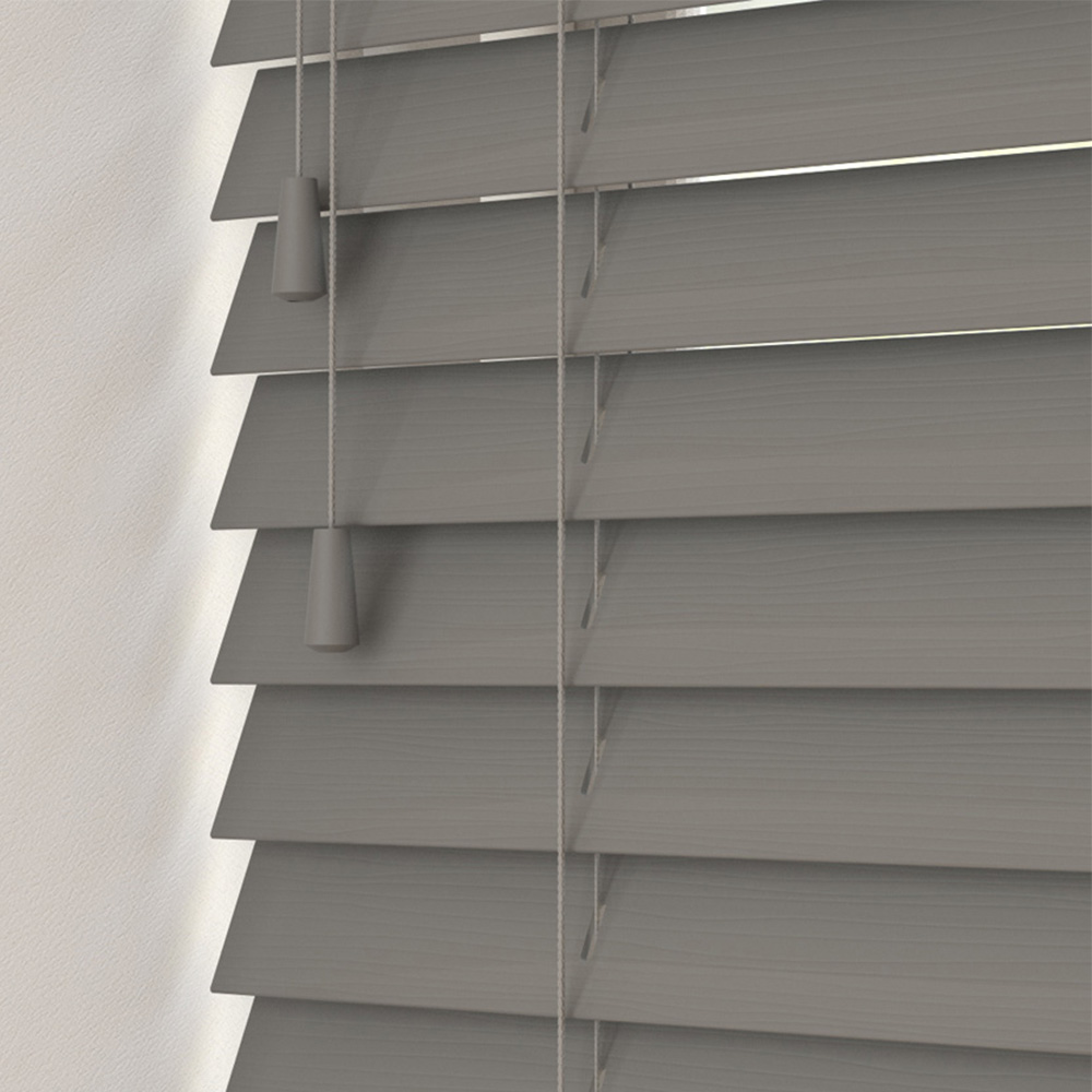 Caecus Faux Wood String Venetian Blind Dark Grey 135 x 200cm Image 1