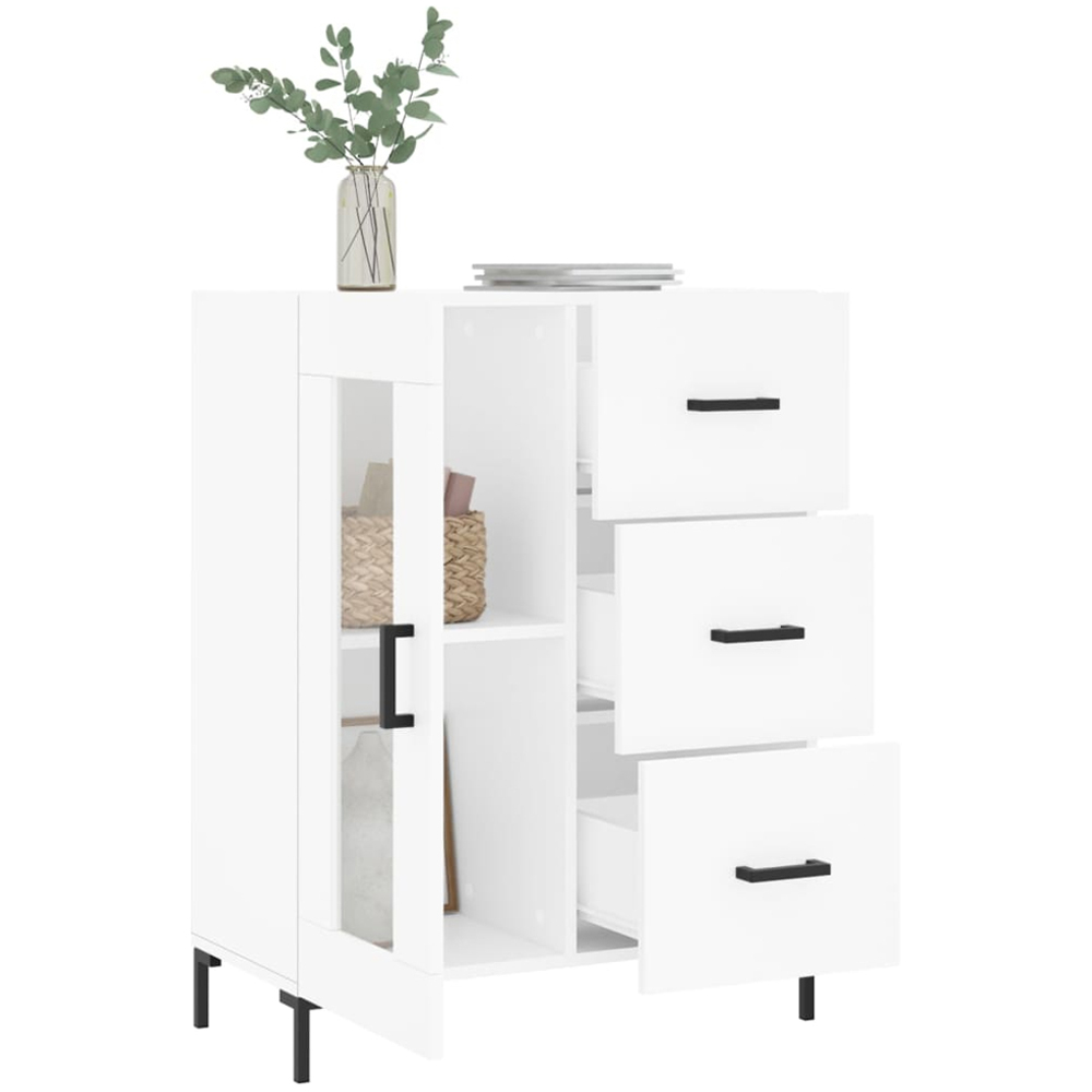 vidaXL Single Glass Door 3 Drawer White Sideboard Image 4