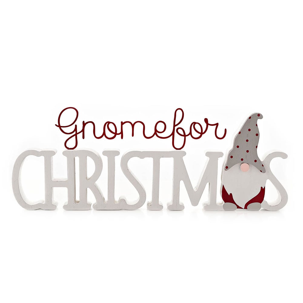 The Christmas Gift Co White Gnome for Christmas Mantel Plaque Image 1