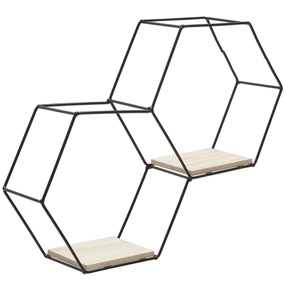 Living and Home 2 Compartment Hexagon Wall Shelf with Iron Frame Image 1