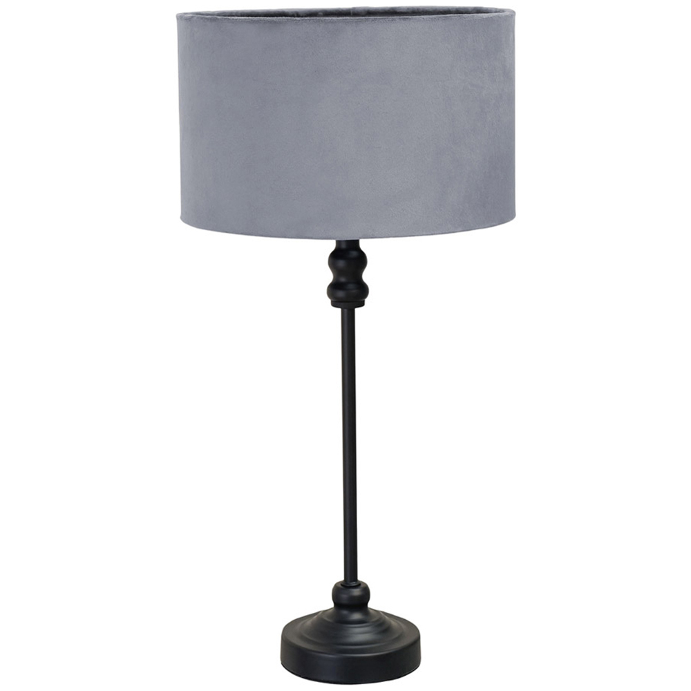 ValueLights Maggie Grey Velvet and Black Drum Shade Candlestick LED Table Lamp Image 1