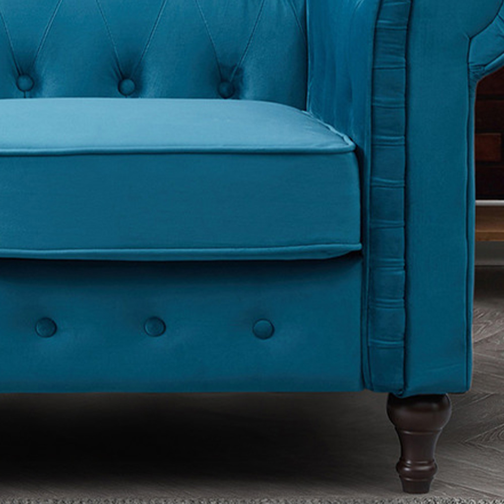 Pelham 3 Seater Teal Velvet Sofa Image 3