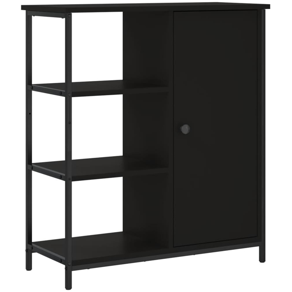 vidaXL Single Door 3 Shelf Black Wooden Sideboard Image 2