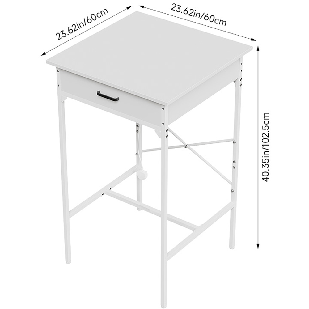 Living and Home Single Drawer White Bar Table with Built-In Charging Station Image 9