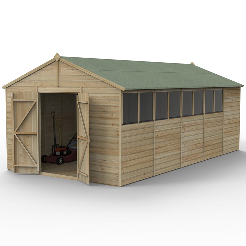 Forest Garden Beckwood 10 x 20ft Double Door 8 Windows Shiplap Apex Shed Image 3