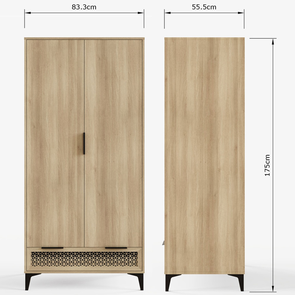 GFW Ezra 2 Door Single Drawer Oak Wardrobe Image 8