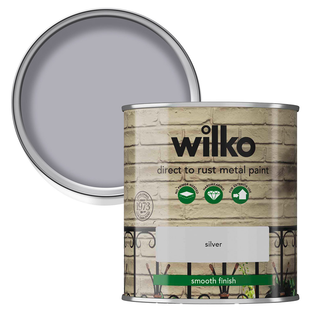 Wilko Direct to Rust Silver Smooth Metal Paint 250ml Image 1