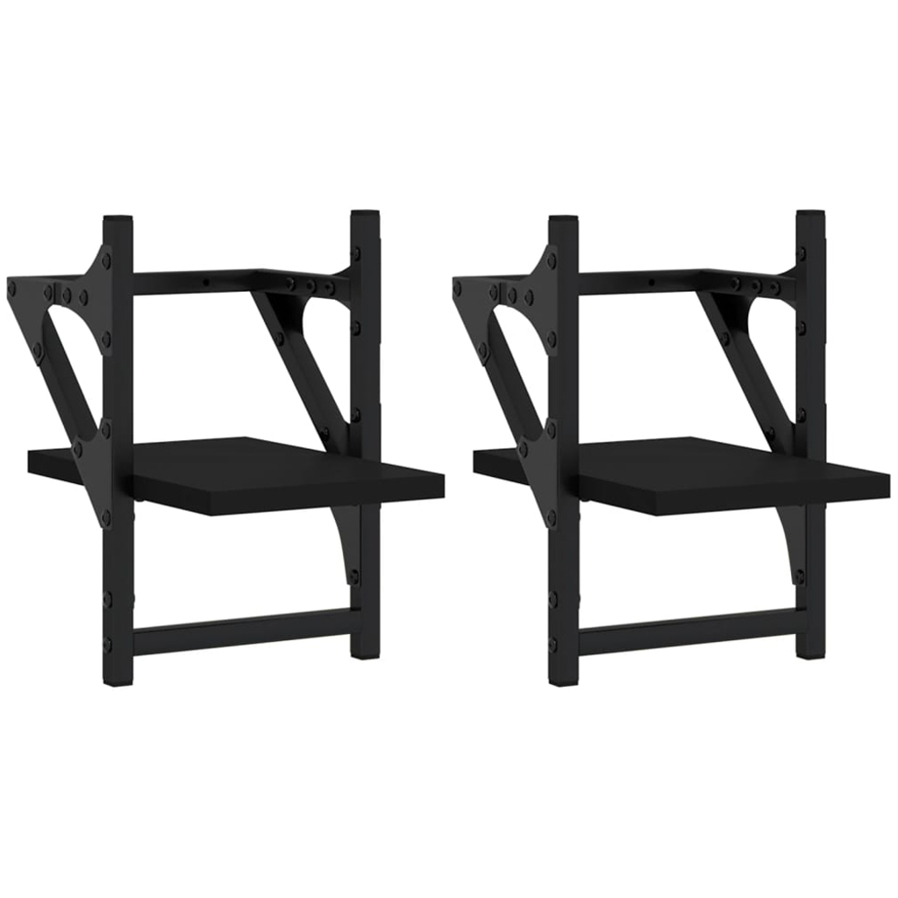 vidaXL 20cm Set of 2 Black Floating Wall Shelf with Bar Image 1