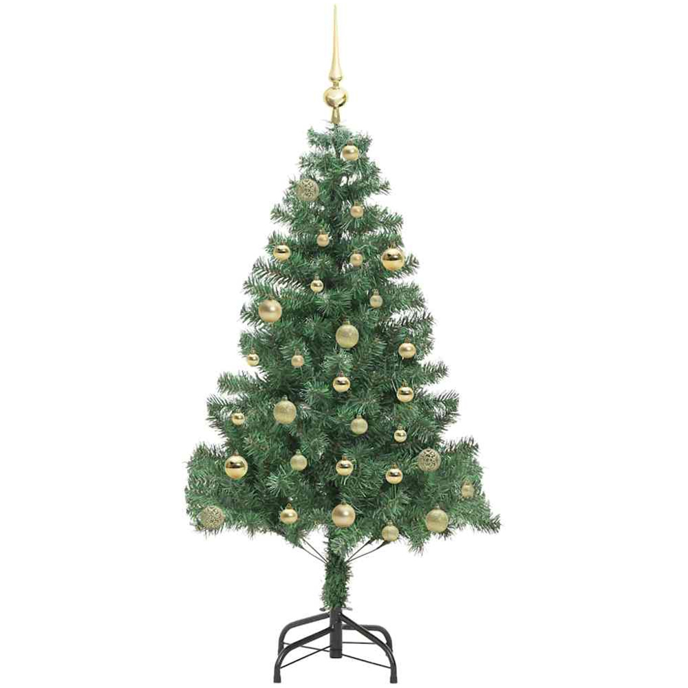 vidaXL Pre-Lit Gold Bauble Green Artificial Christmas Tree 5ft Image 2