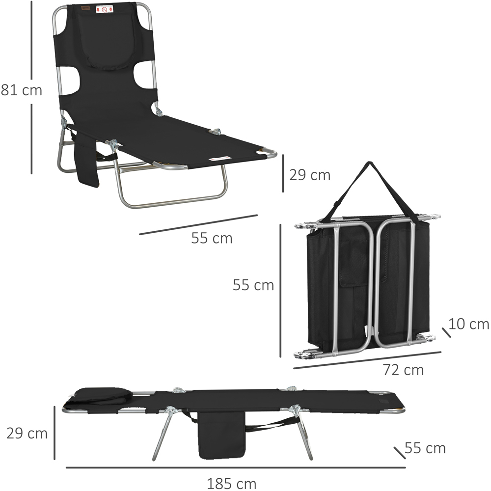 Outsunny Black 5 Level Adjustable Folding Sun Lounger with Reading Hole Image 7