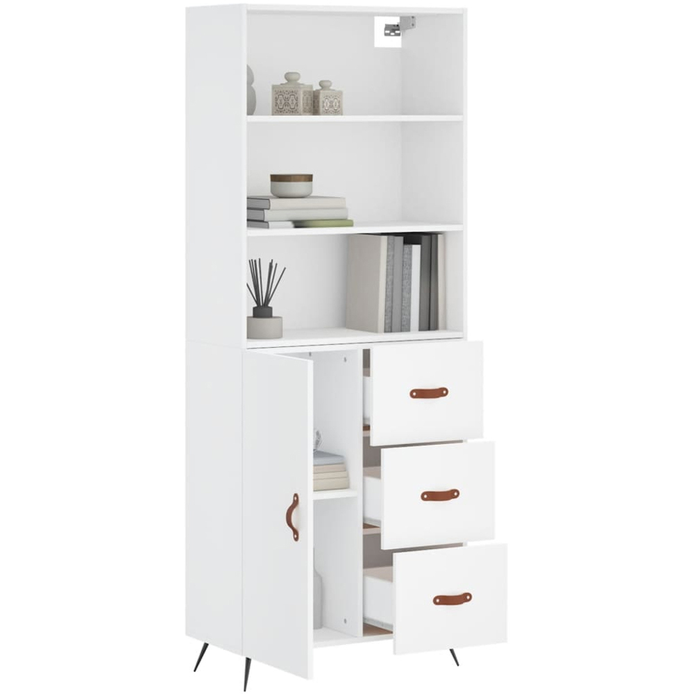 vidaXL Single Door 3 Drawer 3 Shelf White Highboard Image 3