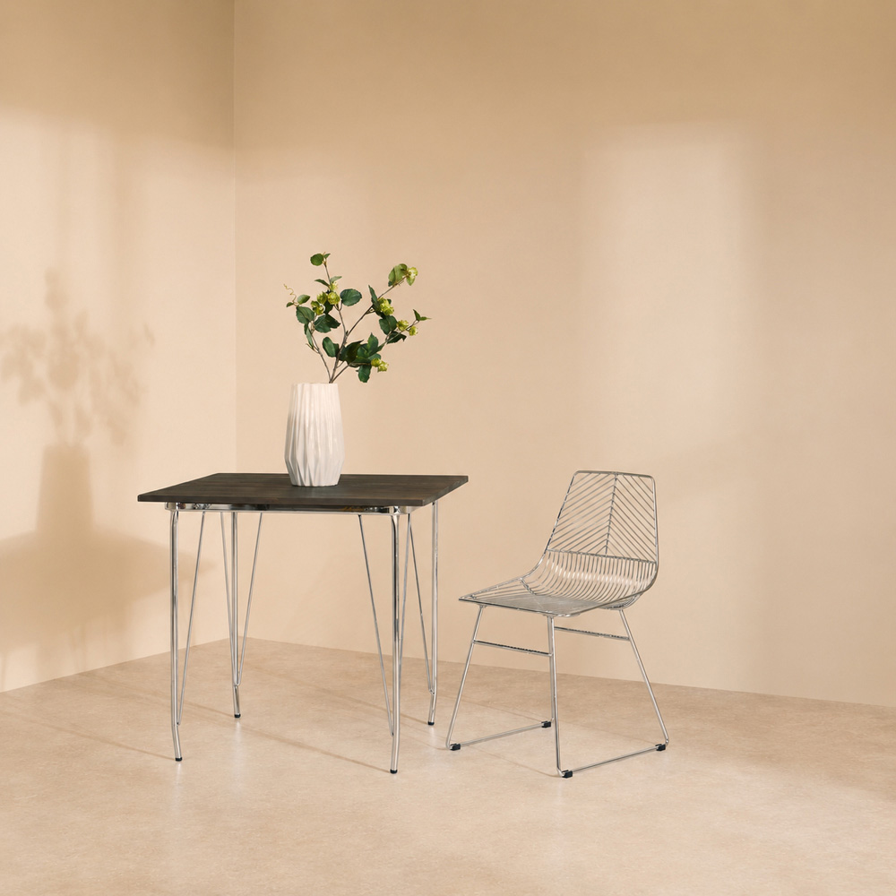 Premier Housewares 2 Seater Chrome Metal and Elm Wood Dining Table Image 2