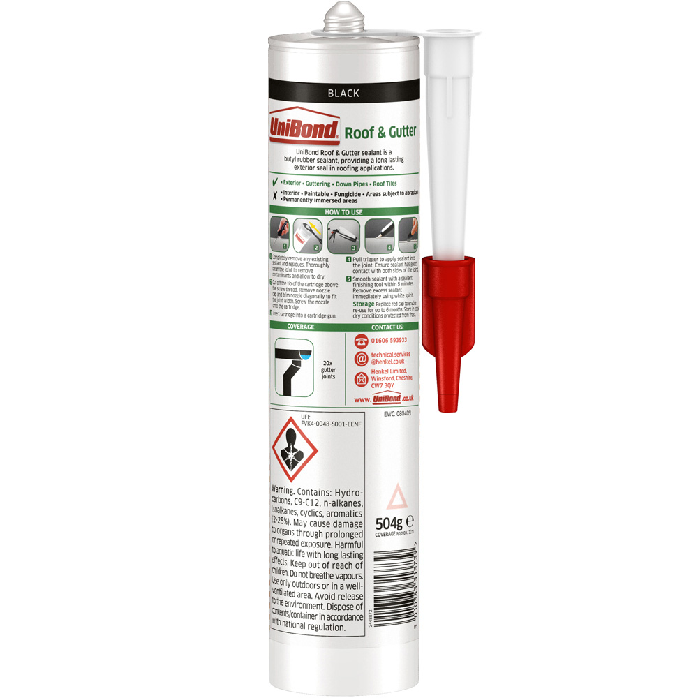 UniBond Black Roof and Gutter Outdoor Sealant Cartridge 504g Image 2
