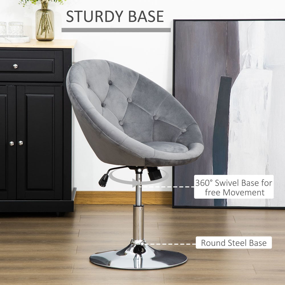 Portland Grey Velvet Touch Tufted Height Adjustable Bar Stool Image 6