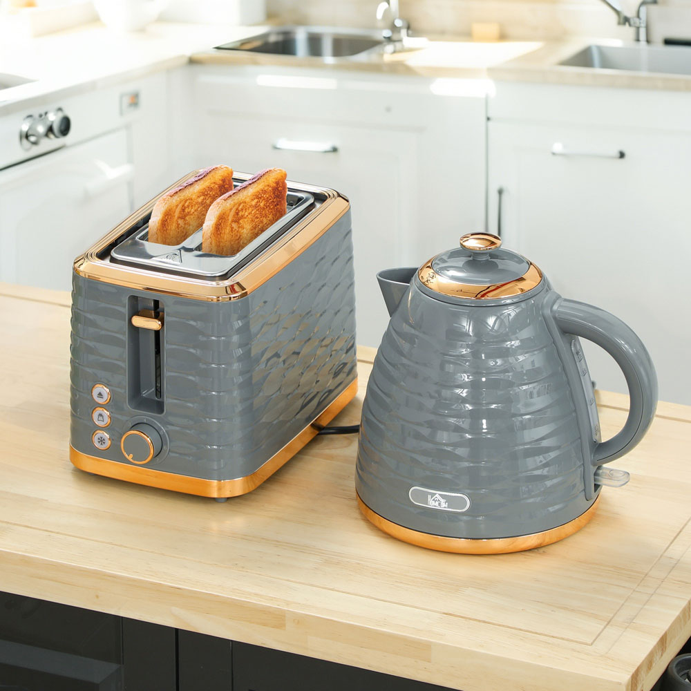 HOMCOM 800-162V71GY Grey 1.7L Rapid Boil Kettle and 2 Slice Toaster Set Image 4