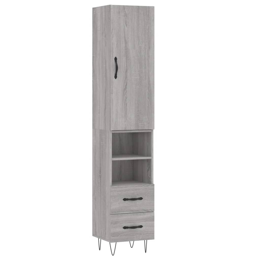 vidaXL Single Door 2 Drawer 2 Shelf Grey Sonoma Highboard Image 2