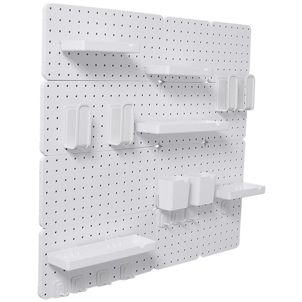 Living and Home White Square Pegboard Wall Storage Rack Image 1