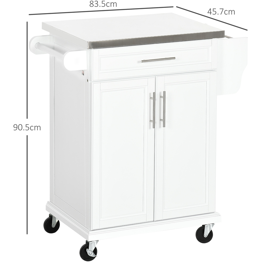 Portland White 2 Door Single Drawer Kitchen Island with Wheels Image 7