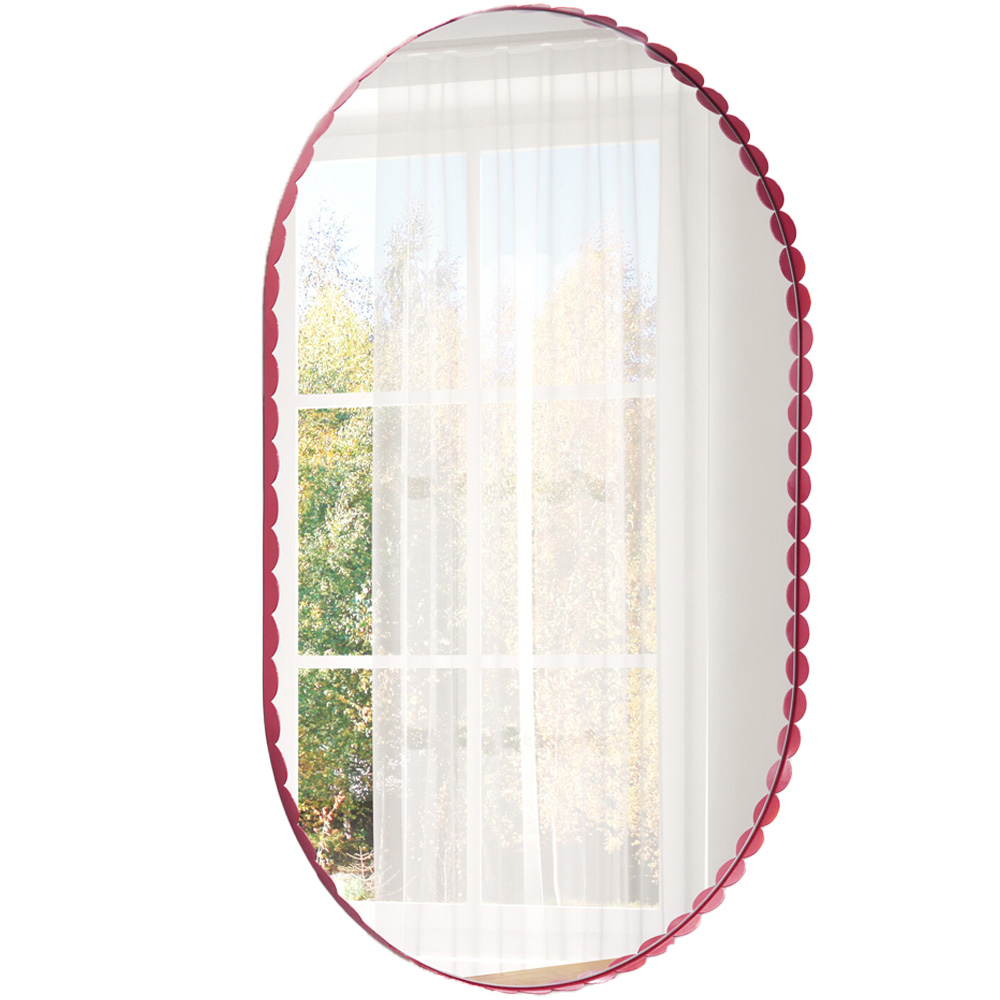 Colourful Scalloped Oval Mirror - Red Image 1