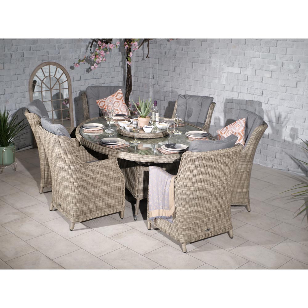 Royalcraft Wentworth Rattan Effect 6 Seater Ellipse Highback Comfort Dining Set Image 3