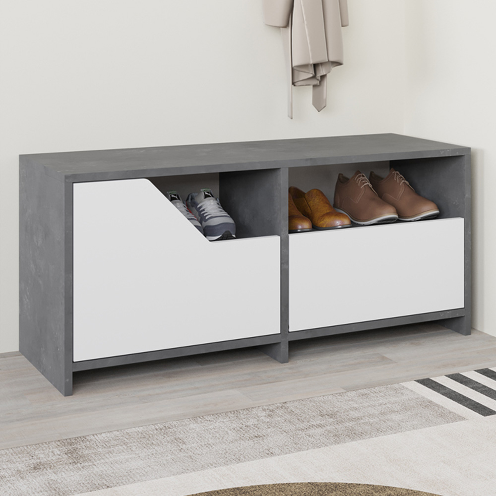 Decortie Nexus 2 Door Single Shelf Retro Grey White Shoe Cabinet Image 1