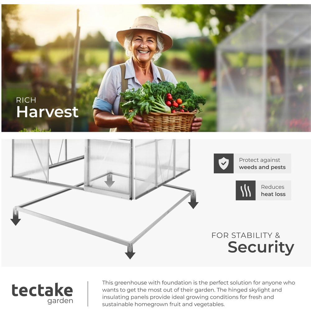tectake Clear Aluminium 6 x 6.2ft Greenhouse with Foundation Image 7