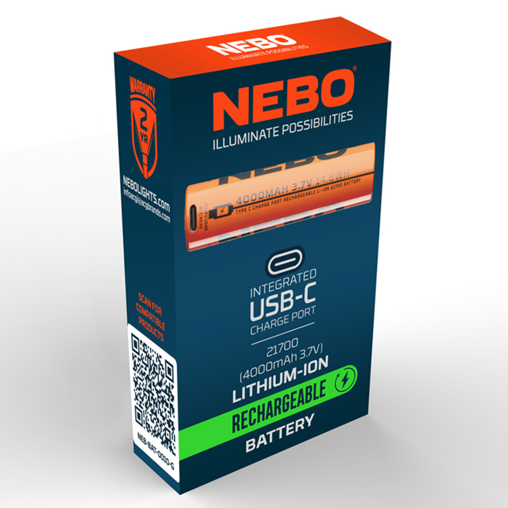 Nebo 21700 3.7V 4000mAh Lithium-Ion Rechargeable Battery with USB-C Charge Port Image 2