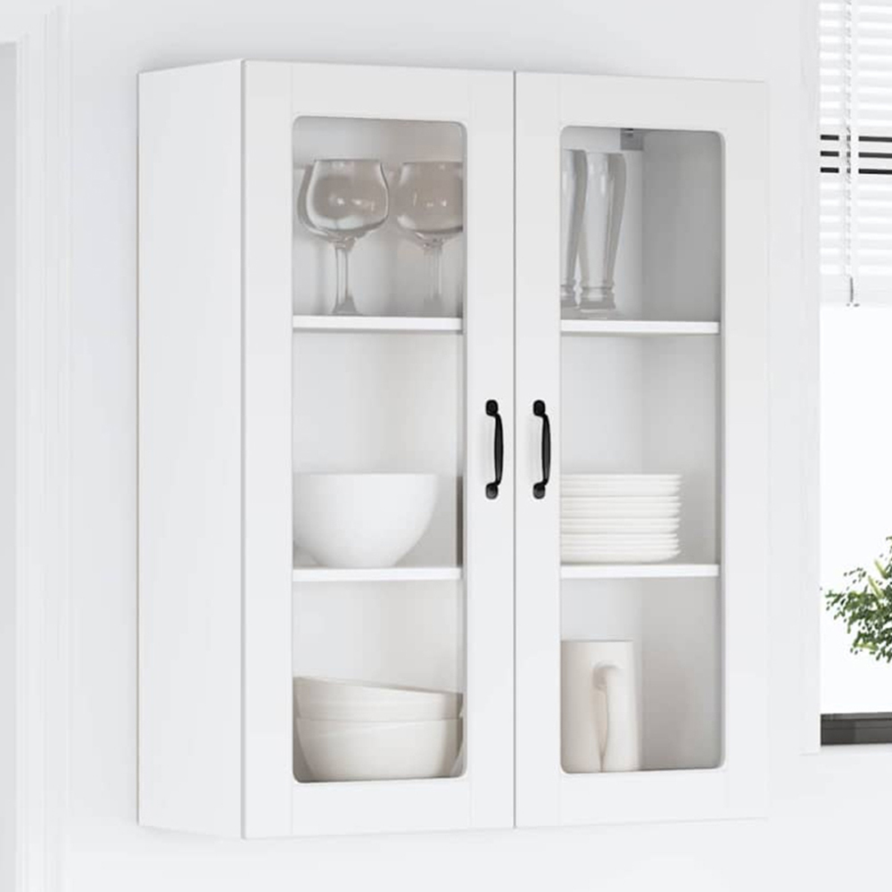 vidaXL 2 Glass Door White Kitchen Wall Cabinet Image 1