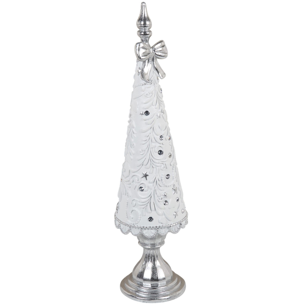 Silver and White Bow Tree Ornament Image 4