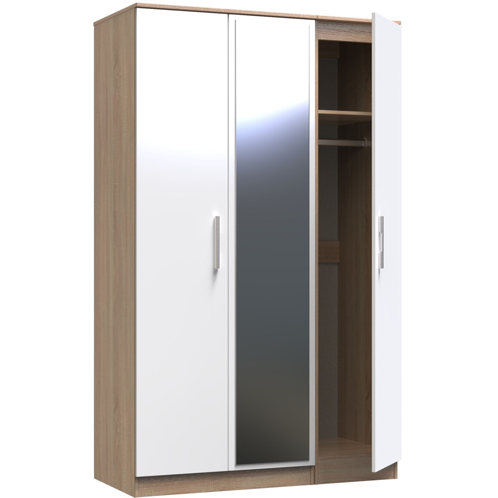 Crowndale Contrast 3 Door White and Bardolino Oak Tall Mirrored Wardrobe Ready Assembled Image 6