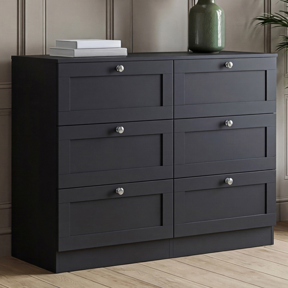 VIDA DESIGNS Altino 6 Drawer Black Shaker-Style Chest of Drawers Image 1