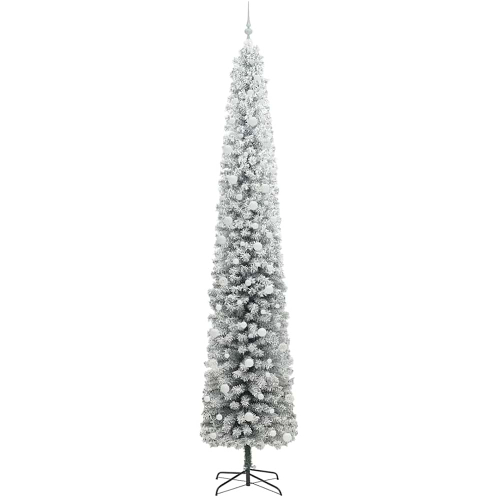 vidaXL 300 LED Pre-Lit White Baubles Green Artificial Snow Flocked Christmas Tree 9ft Image 4