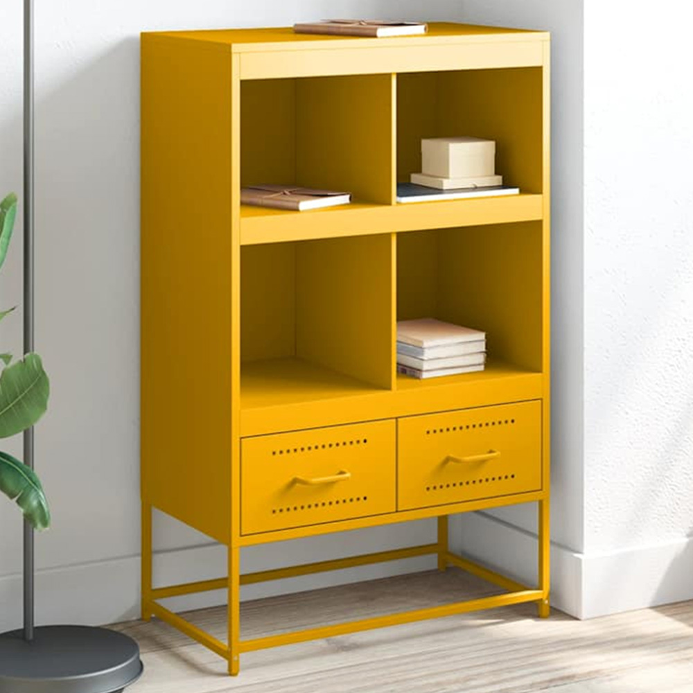 vidaXL 2 Drawer 4 Open Shelf Mustard Yellow Steel Highboard Image 1