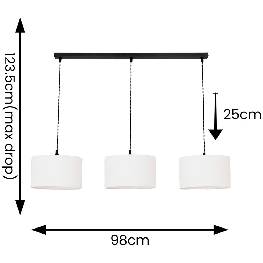 ValueLights Reni White Drum Shade 3 Drop Bar Matte Black Diner LED Ceiling Light Image 7