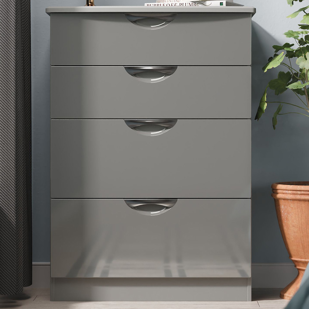 Crowndale Camden 4 Drawer Grey Gloss and Dusk Grey Deep Chest of Drawers Ready Assembled Image 1