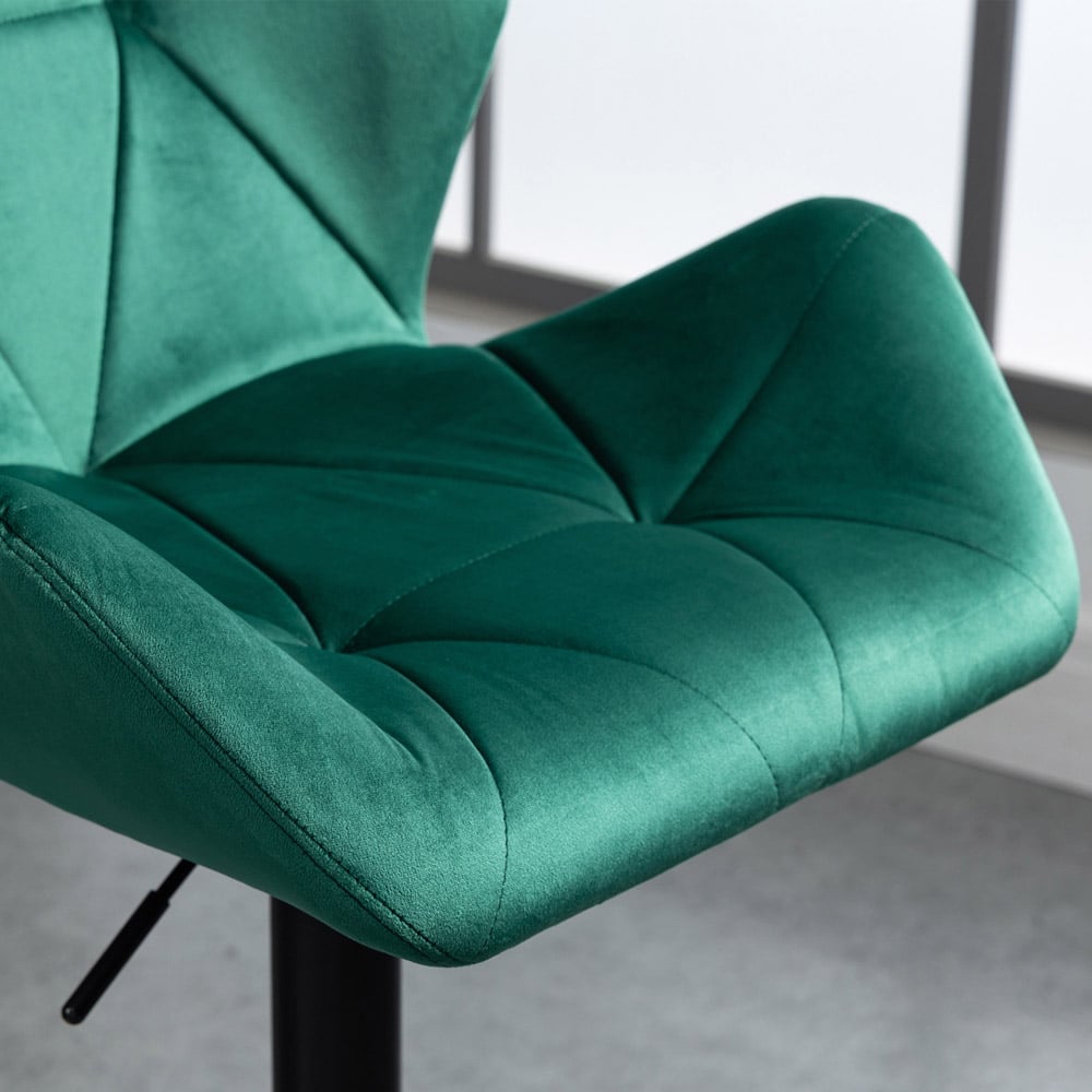 Portland Green Luxurious Velvet Touch Bar Stool Set of 2 Image 3