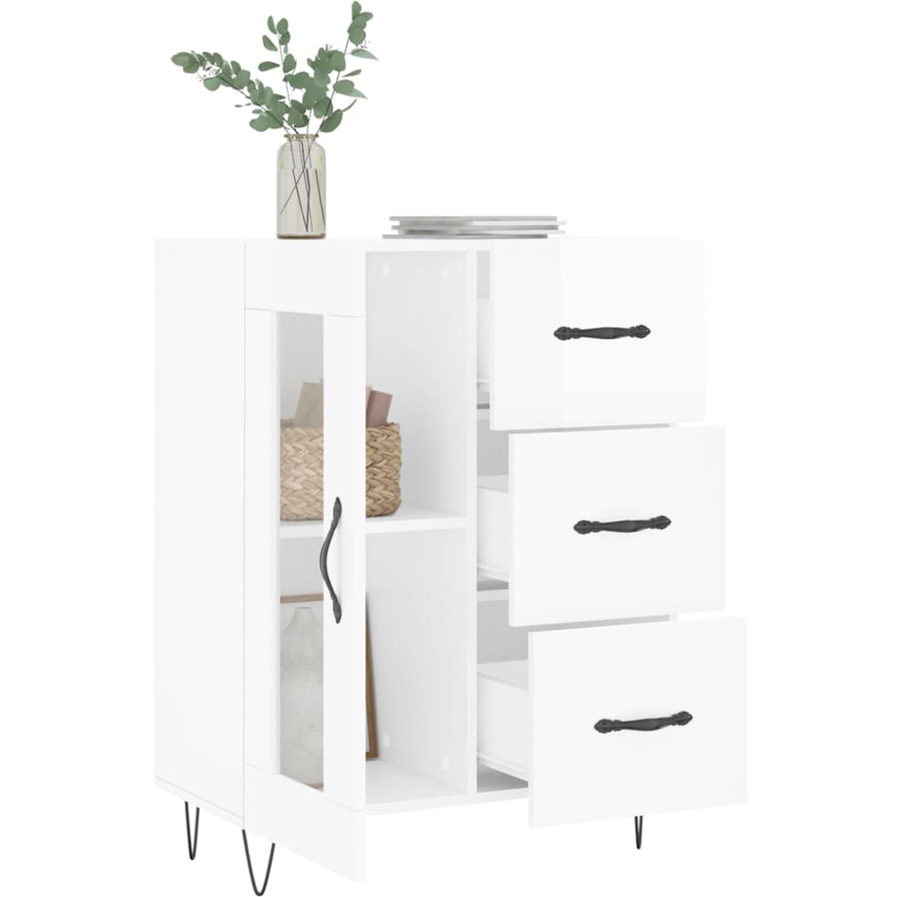 vidaXL Single Glass Door 3 Drawer High Gloss White Sideboard Image 4