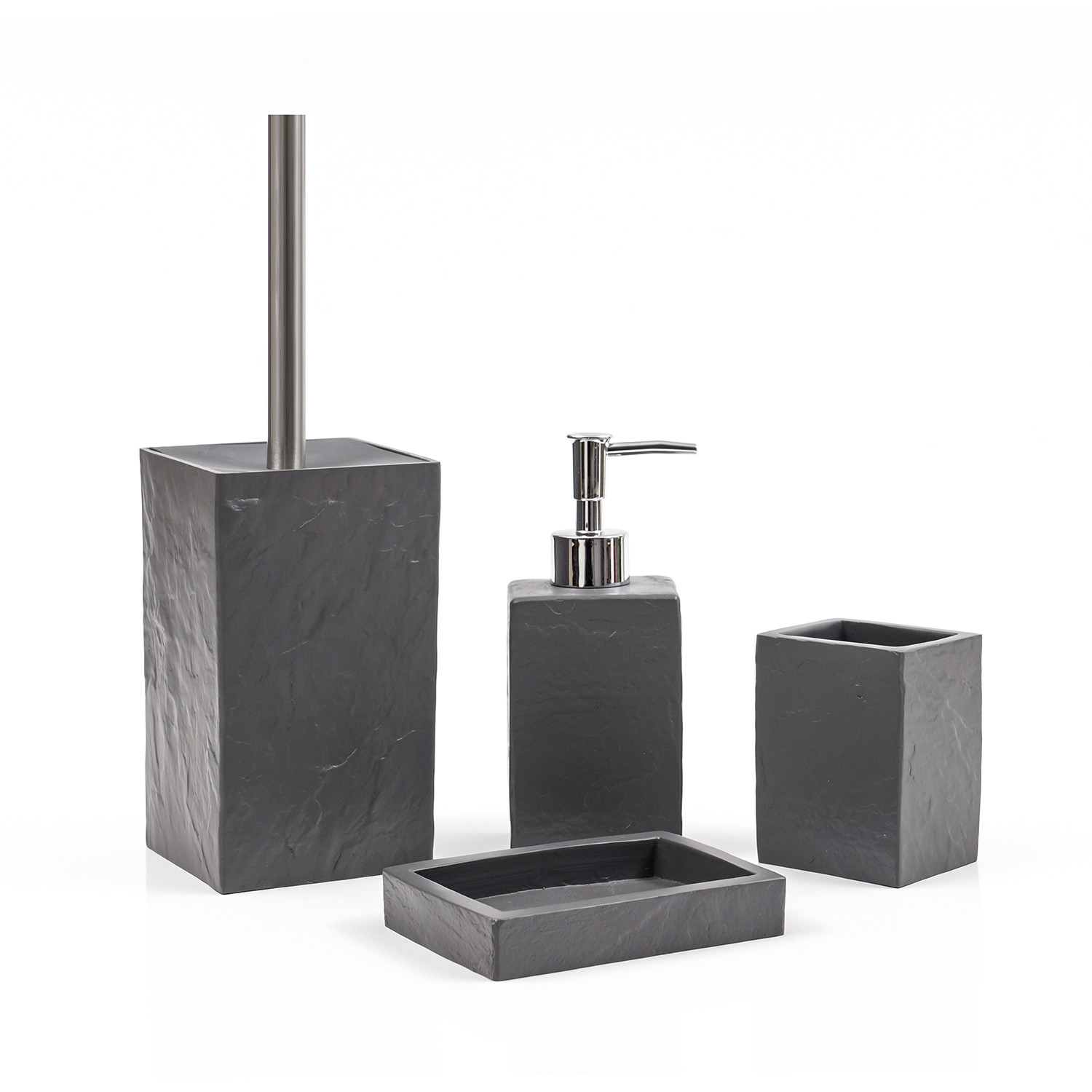 Denver Grey Rock Effect Toilet Brush Holder Image 2