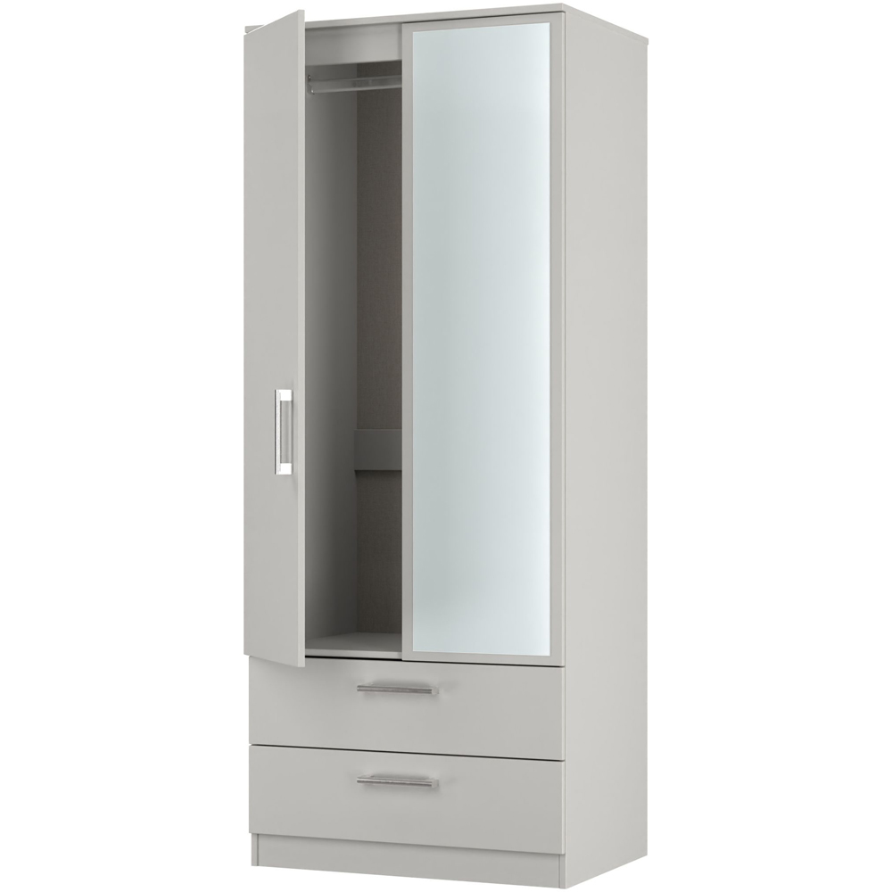 Crowndale Devon 2 Drawer Grey Matt Double Wardrobe with Mirror Door Ready Assembled Image 4