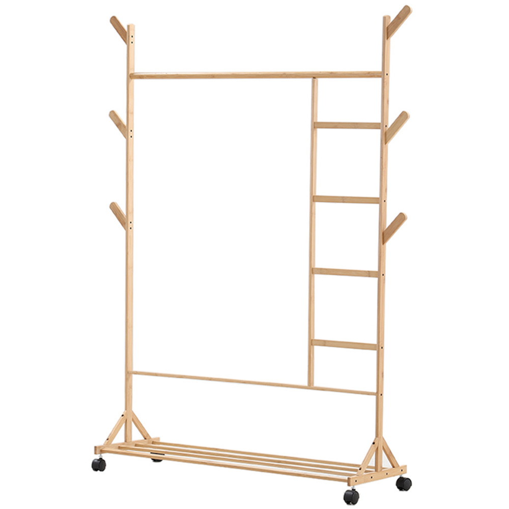 Living And Home SW0371 Natural Bamboo Freestanding Clothing Rack With Storage Shelf Image 3