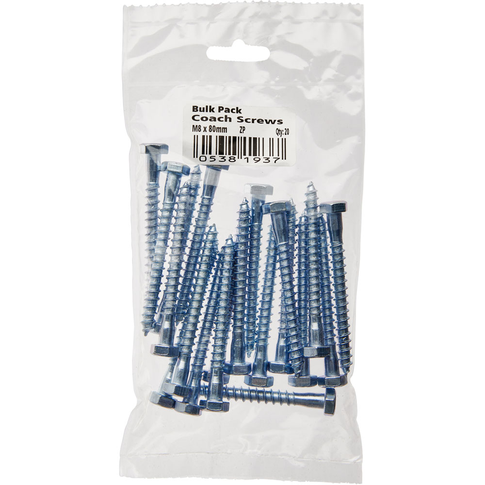 Wilko M8 x 80mm Zinc Plated Coach Screws 20 Pack Wilko