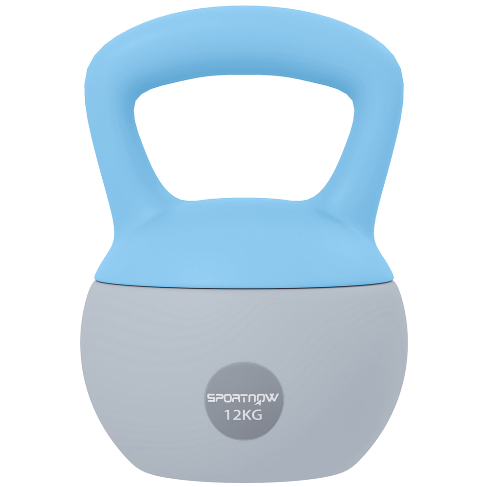 SPORTNOW Light Blue and Grey Kettlebell with Soft Body and Non-Slip Handle 12kg Image 1