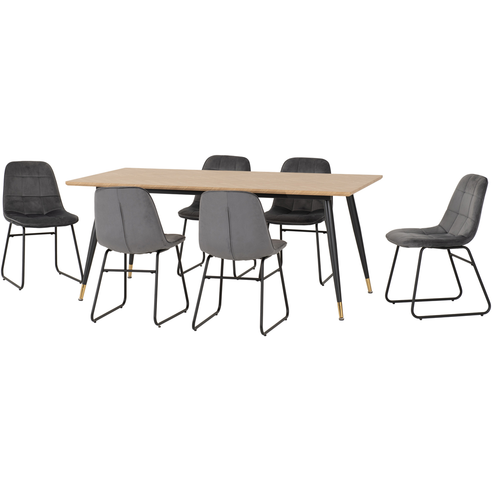 Seconique Hamilton Lukas Oak Effect Velvet 6 Seater Dining Table Set Grey Image 2