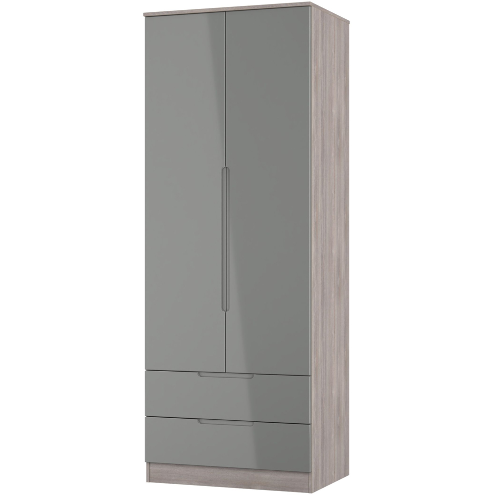 Crowndale Milan 2 Door 2 Drawer Grey Gloss and Grey Oak Tall Wardrobe Ready Assembled Image 4