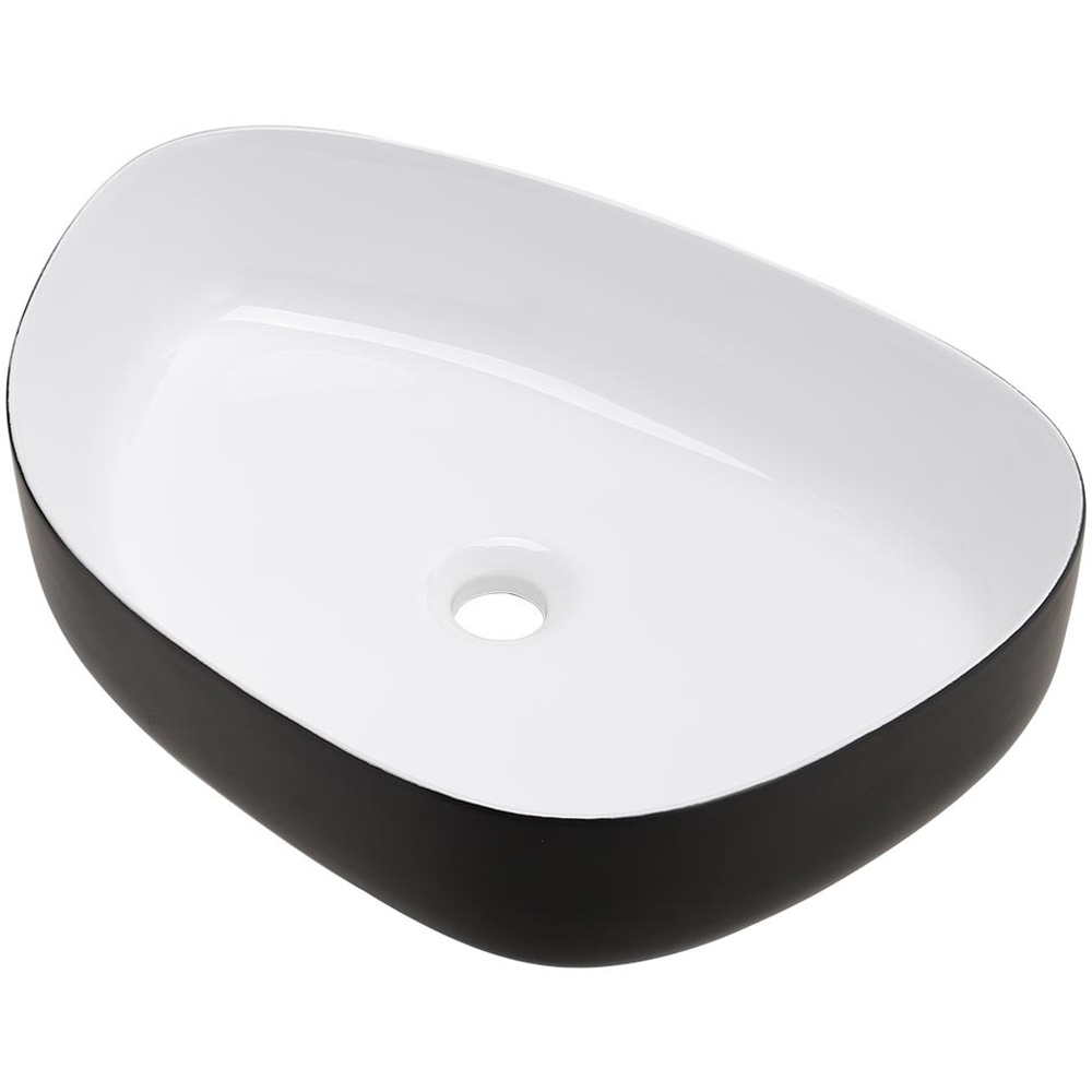 H&O Direct Black and White Irregular Ceramic Countertop Basin Image 1