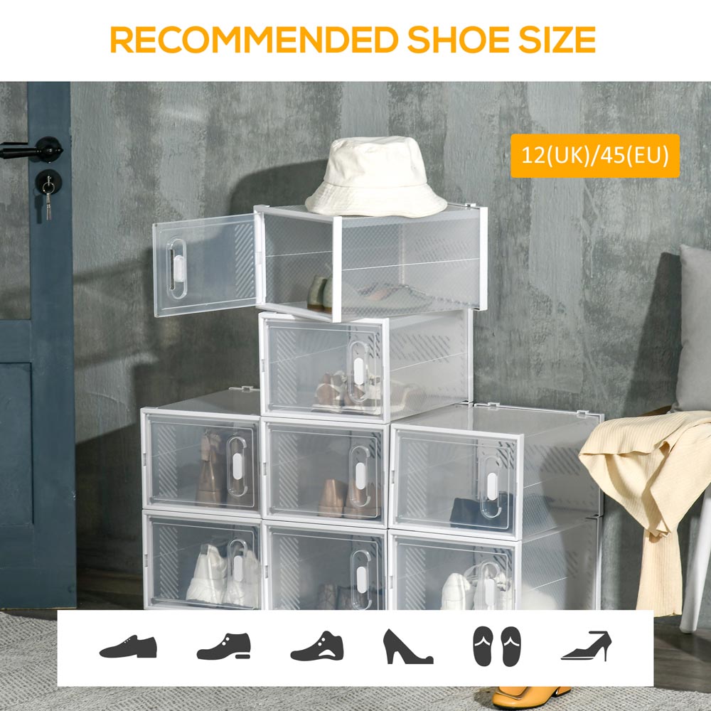 HOMCOM 8 Piece Stackable Clear Plastic Shoe Storage Box for Size 8.5/43 Image 7