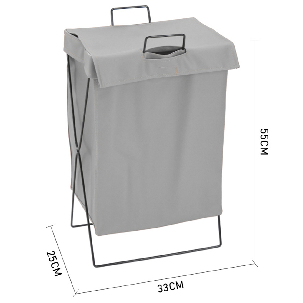 Living and Home Grey Metal Frame PU Leather Collapsible Laundry Basket with Lid Image 8
