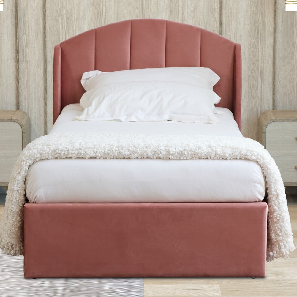 Grace Single Blush Velvet Touch Ottoman Bed Image 1