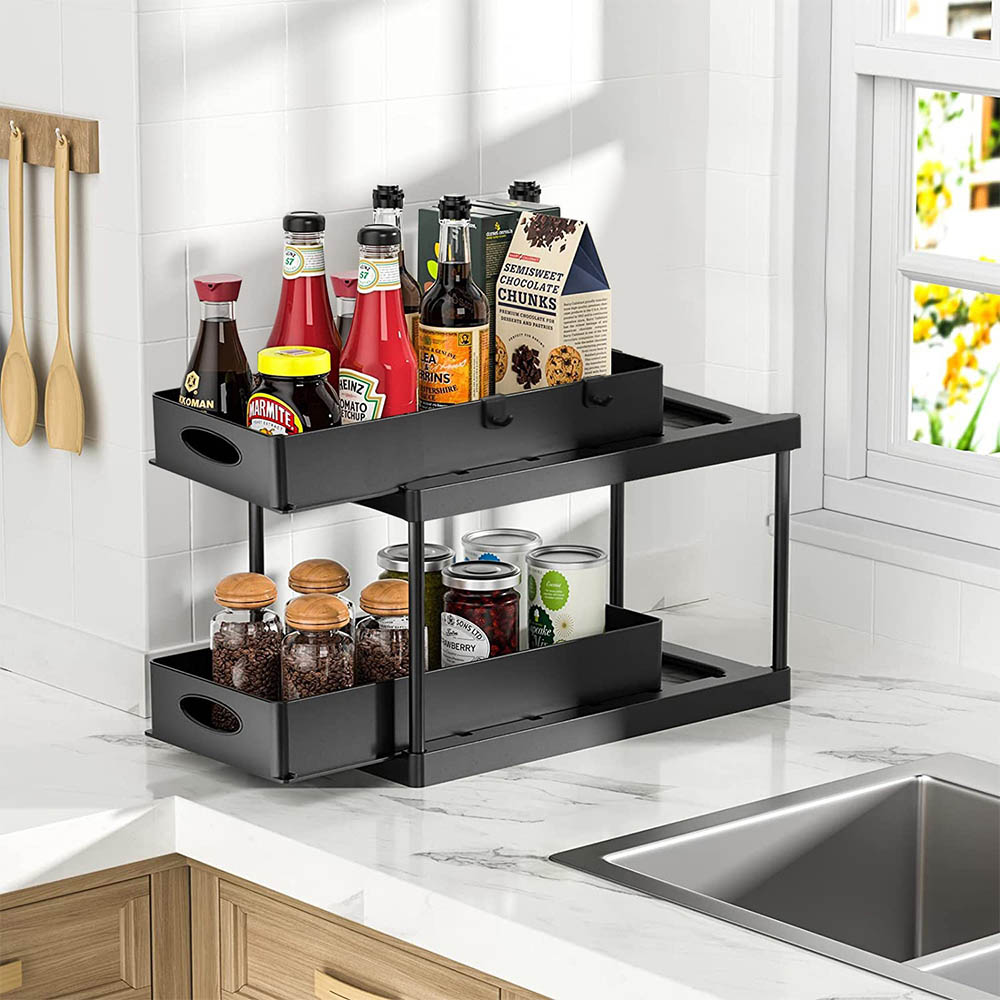 Living and Home 2 Tier Under Sink Pull Out Storage Baskets Image 2